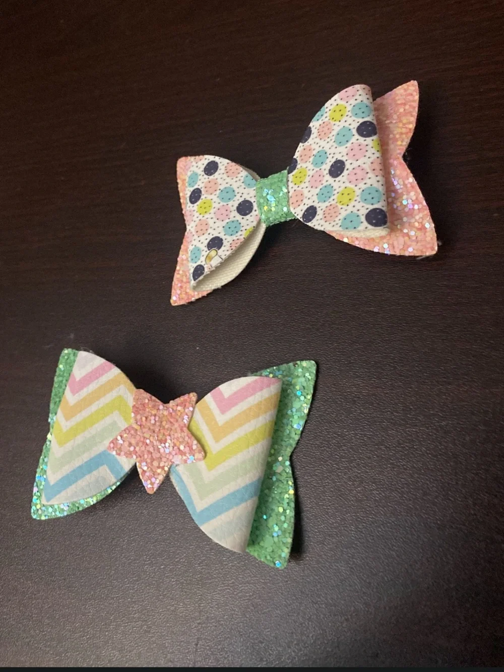 Pastel Rainbow & Polka Dot Glitter Kids Hair Bows - Mint and Pink